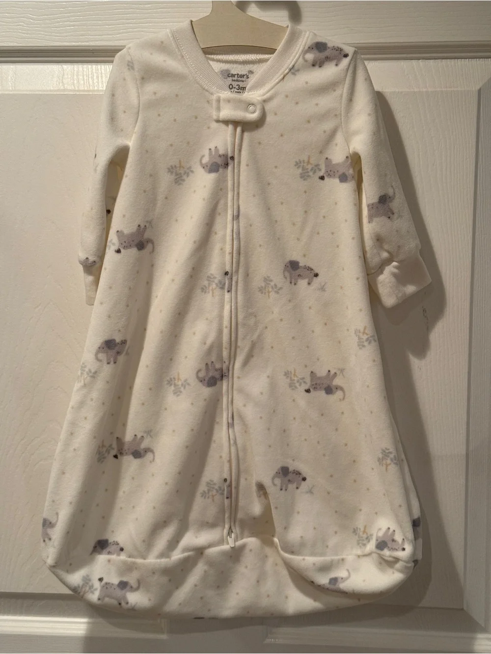 Carter's Cream Fleece Sleep Sack with Elephants 0-3M
